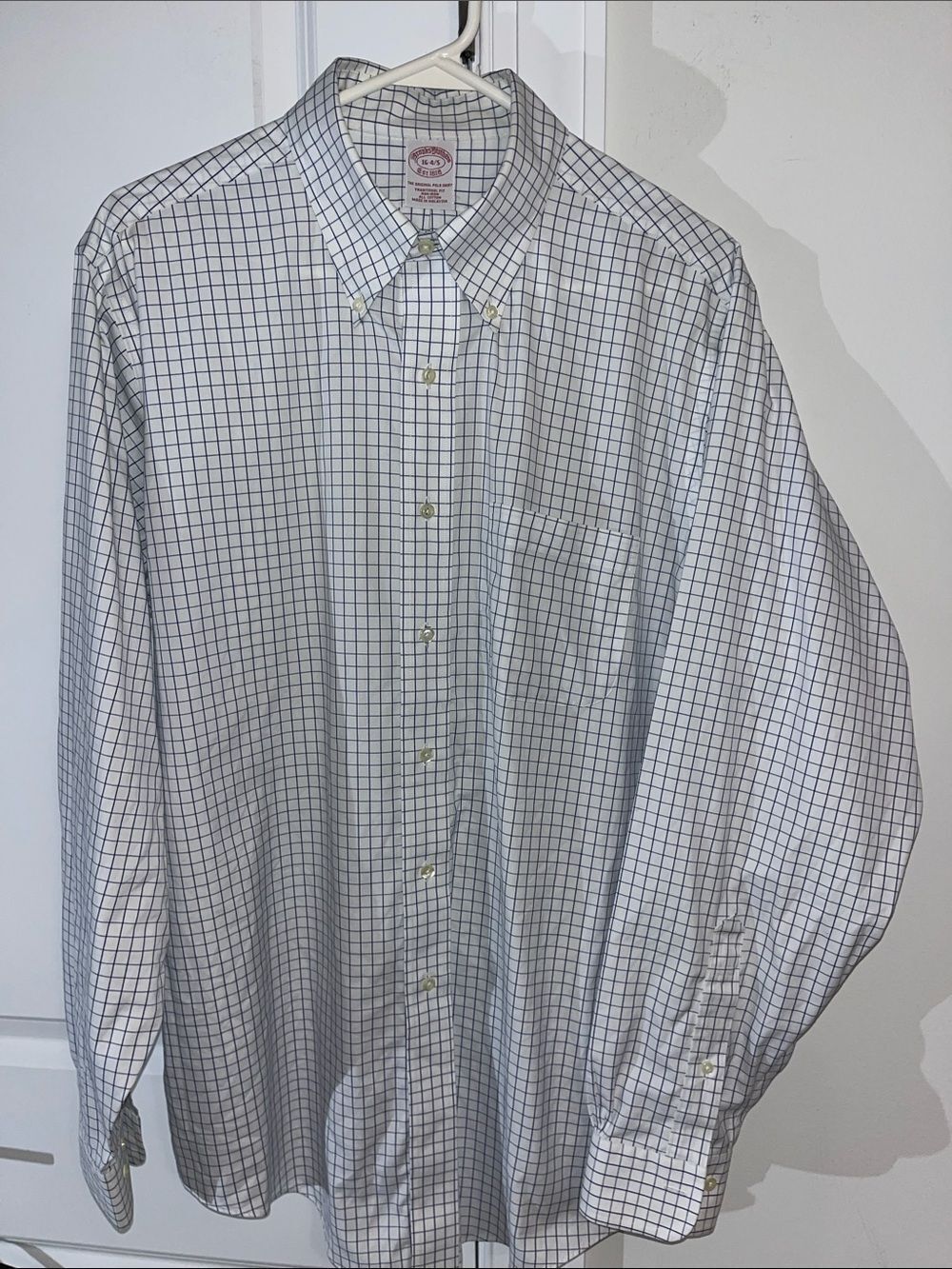 Brooks Brothers Non Iron Windowpane check plaid Dress work shirt 16 x 34/35 B